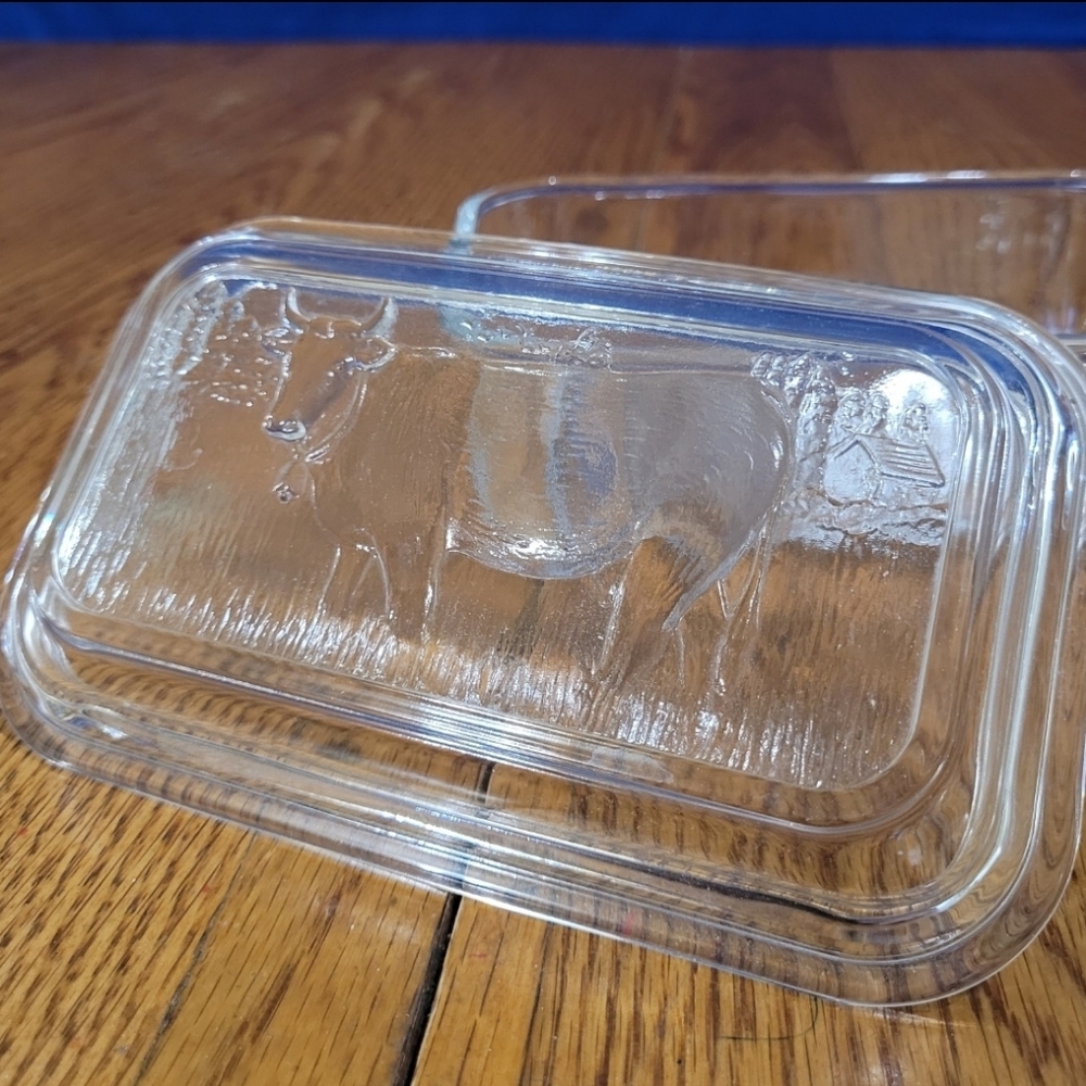 Vintage 1960s Arcoroc France Embossed Cow Farm Scene Butter Dish